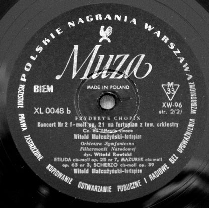 Frédéric Chopin, Witold Malcuzynsky, Orkiestra Symfoniczna Filharmonii Narodowej, Witold Rowicki : Koncert No 2 F-moll Op. 21 / Etiuda Cis-moll Op. 25 No 7 / Mazurek Cis-moll Op. 63 No 3 / Scherzo Cis-moll Op. 39 (LP, Album, Mono, Bla)