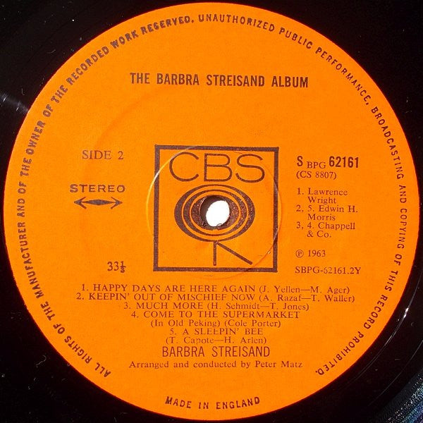 Barbra Streisand : The Barbra Streisand Album (LP, Album)