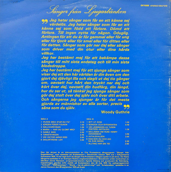 Fria Proteatern : Sånger Från Ljugarbänken (LP, Album)