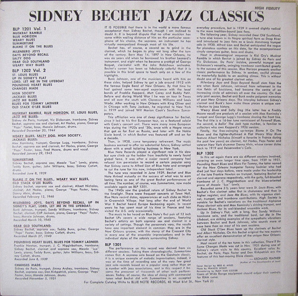 Sidney Bechet : Jazz Classics Volume 1 (LP, Album, Mono, RP)