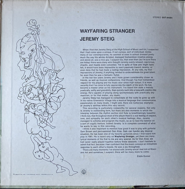 Jeremy Steig : Wayfaring Stranger (LP, Album, RP)