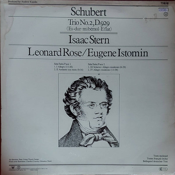 Franz Schubert - Eugene Istomin, Isaac Stern, Leonard Rose : Trio No. 2, D929 (LP, Album)
