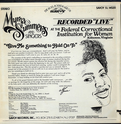 Myrna Summers & The Interdenominational Singers : Give Me Something To Hold On To (LP, Album)