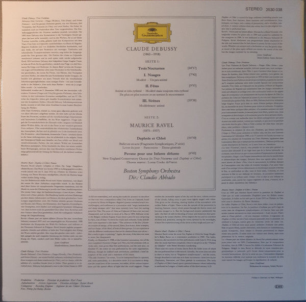 Claude Debussy / Maurice Ravel, Boston Symphony Orchestra ∙ New England Conservatory Chorus, Claudio Abbado : 3 Nocturnes »Nuages«, »Fêtes«, »Sirènes« / »Daphnis Et Chloé«, »Pavane« (LP, RE)