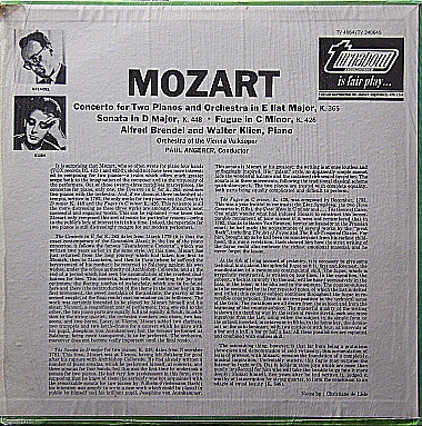 Wolfgang Amadeus Mozart, Alfred Brendel, Walter Klien, Wiener Volksopernorchester, Paul Angerer : Complete Music For Two Pianos, K. 365, Sonata, K. 448, Fugue, K. 426 (LP, Album)