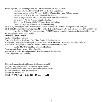 Sofia Gubaidulina, Виктор Суслин / Gidon Kremer, Kremerata Musica : Astraea. Live At Lockenhaus (CD, Album)