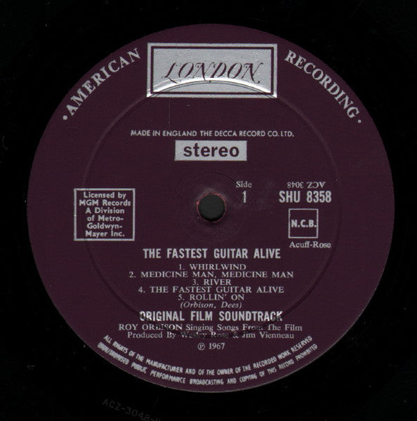 Roy Orbison : Singing Songs From The M.G.M Film "The Fastest Man Alive" (LP, Album)