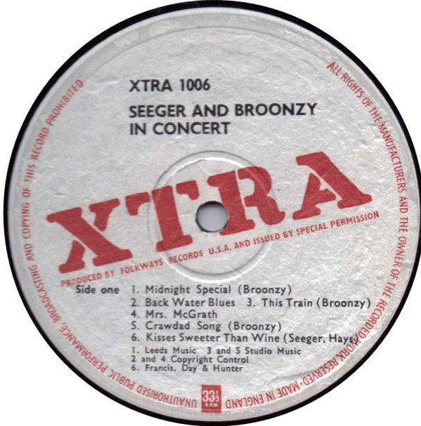 Pete Seeger & Big Bill Broonzy : Seeger & Broonzy In Concert (LP, Album)