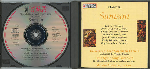 Georg Friedrich Händel - Jan Peerce, Phyllis Curtin, Louise Parker, Malcolm Smith (10), Jean Preston, Utah Symphony Orchestra, Maurice Abravanel : Samson (2xCD, Album)