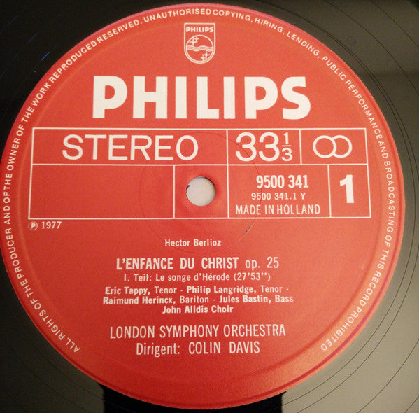 Hector Berlioz, Janet Baker, Eric Tappy, Thomas Allen, Jules Bastin, John Alldis Choir, London Symphony Orchestra, Sir Colin Davis : L'enfance Du Christ (2xLP + Box)