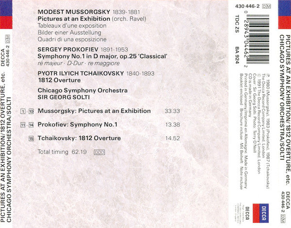 Pyotr Ilyich Tchaikovsky, Modest Mussorgsky - Georg Solti : 1812 Overture / Pictures At An Exhibition (CD, Comp)