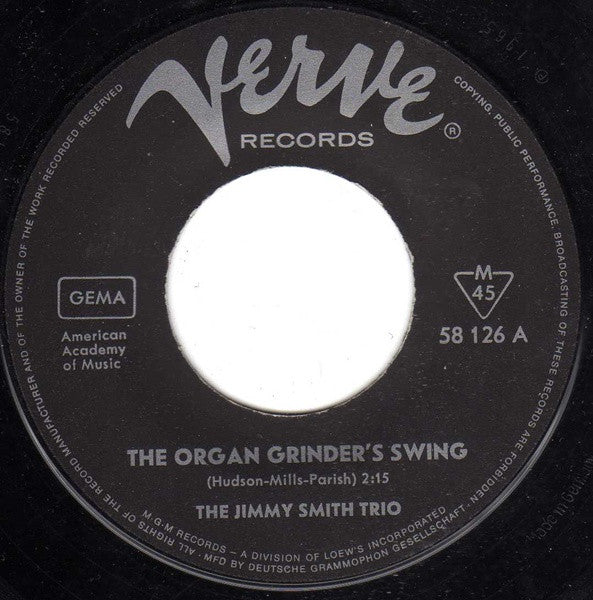 Jimmy Smith Trio : Organ Grinder Swing (7", Single, Mono)