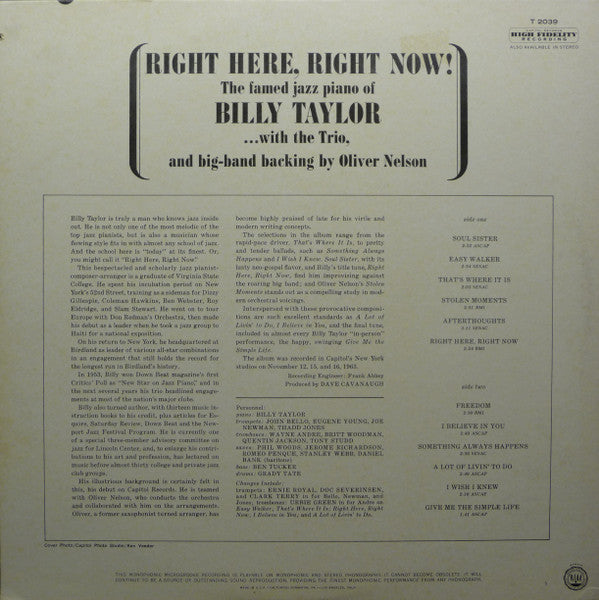 Billy Taylor : Right Here, Right Now! (LP, Album, Mono)