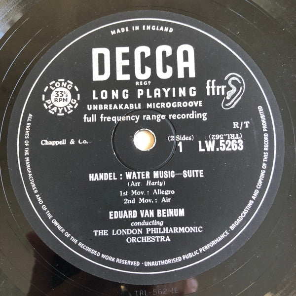 Eduard van Beinum Conducting London Philharmonic Orchestra, Georg Friedrich Händel : Water Music - Suite (10", Mono)