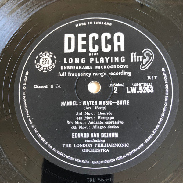 Eduard van Beinum Conducting London Philharmonic Orchestra, Georg Friedrich Händel : Water Music - Suite (10", Mono)