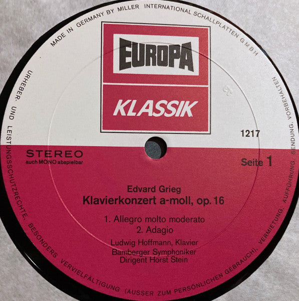 Edvard Grieg, Frédéric Chopin  - Ludwig Hoffmann, Bamberger Symphoniker, Horst Stein : Klavierkonzert A-Moll, Op. 16 / 3 Etüden Aus Op. 25 (LP)