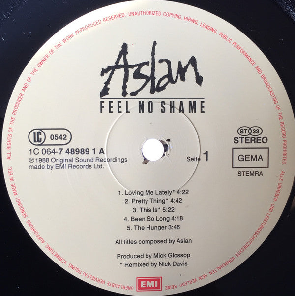 Aslan : Feel No Shame (LP, Album)