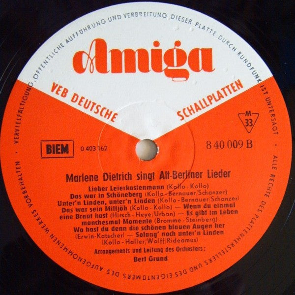 Marlene Dietrich : Marlene Dietrich Singt Alt-Berliner Lieder (LP, Album, Mono)