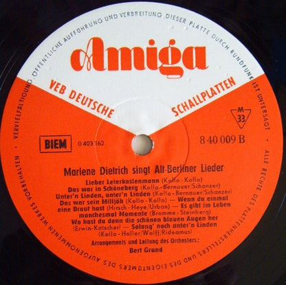 Marlene Dietrich : Marlene Dietrich Singt Alt-Berliner Lieder (LP, Album, Mono)