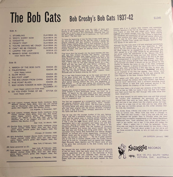 Bob Crosby And The Bob Cats : The Bob Cats - Bob Crosby's Bob Cats 1937-42 (LP, Comp)