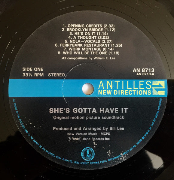 Bill Lee (2) : She's Gotta Have It - Original Motion Picture Soundtrack (LP, Album)