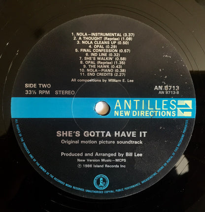 Bill Lee (2) : She's Gotta Have It - Original Motion Picture Soundtrack (LP, Album)