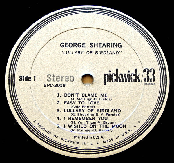 George Shearing : Lullaby Of Birdland (LP, Comp)