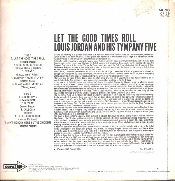 Louis Jordan And His Tympany Five : Let The Good Times Roll (LP, Album, Comp, Mono)