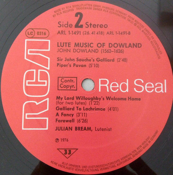 Julian Bream - John Dowland : Lute Music Of John Dowland (LP)