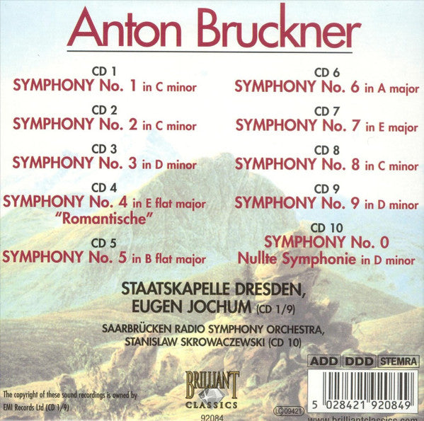 Anton Bruckner - Staatskapelle Dresden, Eugen Jochum : Symphonies (Complete) (10xCD, RE, RM + Box, Comp)