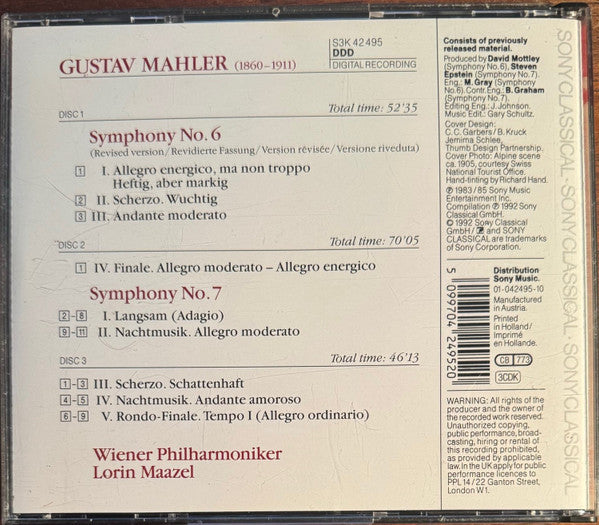 Gustav Mahler - Lorin Maazel, Wiener Philharmoniker : Symphonies 6&7 (3xCD, Album)