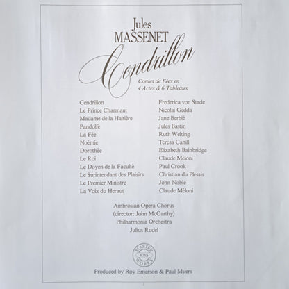 Jules Massenet - Frederica von Stade, Nicolai Gedda, Ruth Welting, Jane Berbié, Jules Bastin, The Ambrosian Opera Chorus, Philharmonia Orchestra, Julius Rudel : Cendrillon (3xLP, Album + Box)