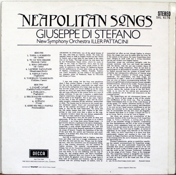 Giuseppe Di Stefano, The New Symphony Orchestra Of London, Iller Pattacini : Neapolitan Songs (LP, Album)