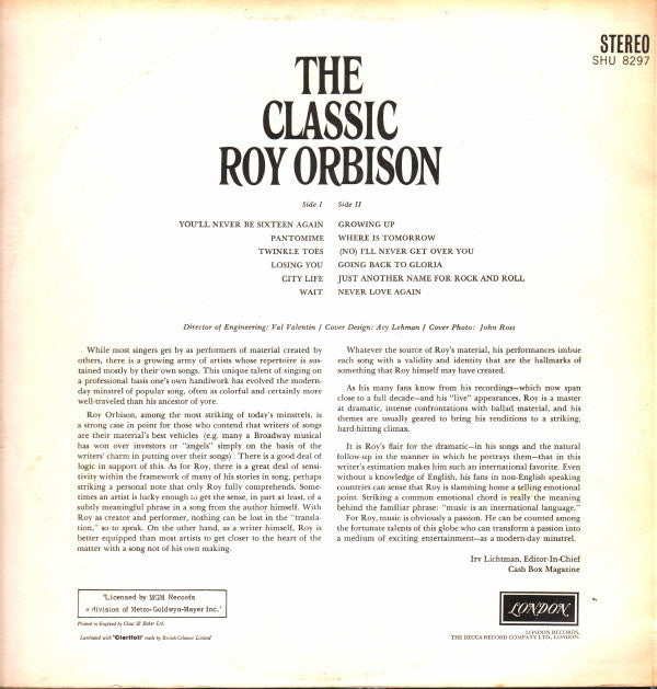 Roy Orbison : The Classic Roy Orbison (LP, Album)