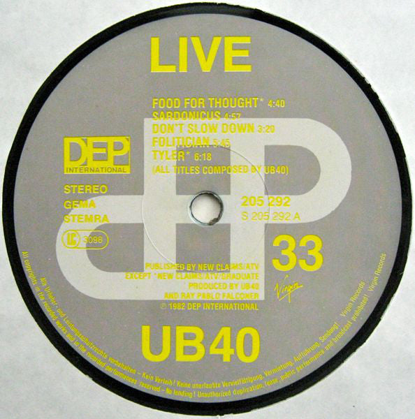 UB40 : Live (LP, Album)