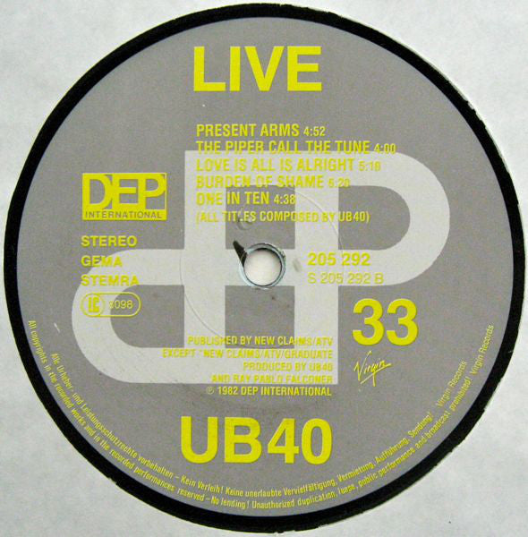 UB40 : Live (LP, Album)