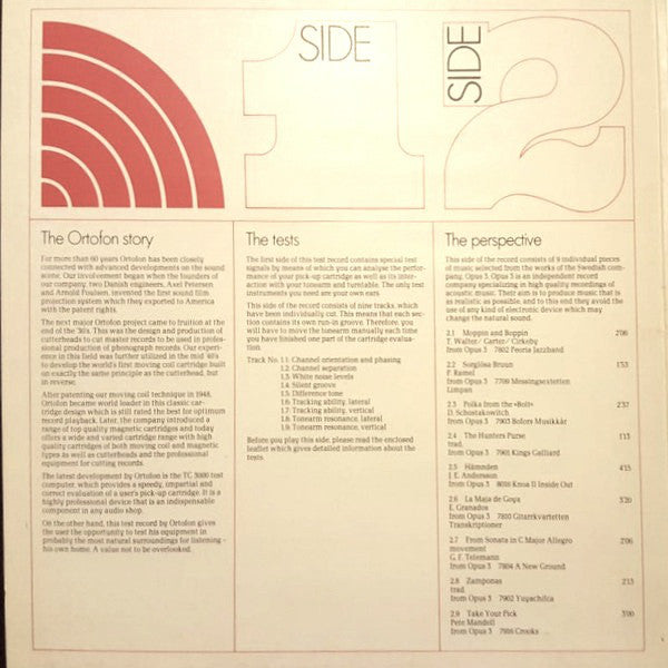 Various : Ortofon Pick Up Test Record - Test Of Signals And Music (LP, Comp)