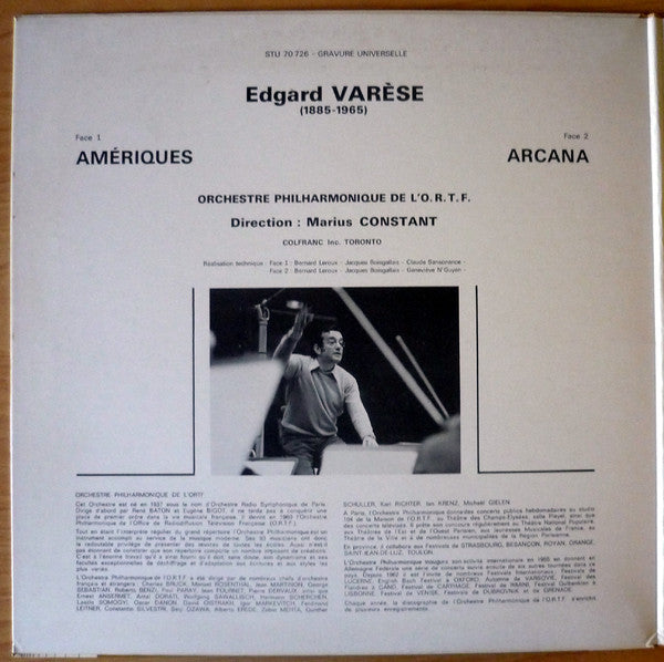 Edgard Varèse / Orchestre National De L'ORTF Direction Marius Constant : Amériques / Arcana (LP)