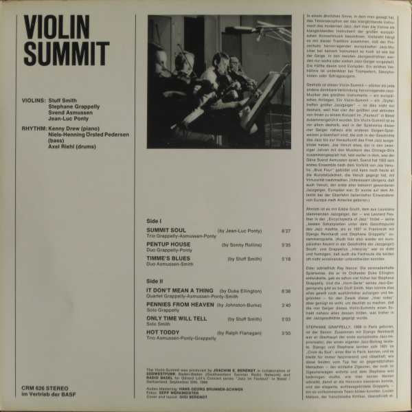 Stuff Smith, Stéphane Grappelli, Svend Asmussen, Jean-Luc Ponty : Violin-Summit (LP, Album, RE, Gat)