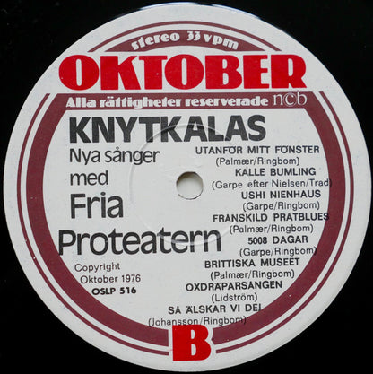 Fria Proteatern : Knytkalas: Nya Sånger Med Fria Proteatern (LP, Album)