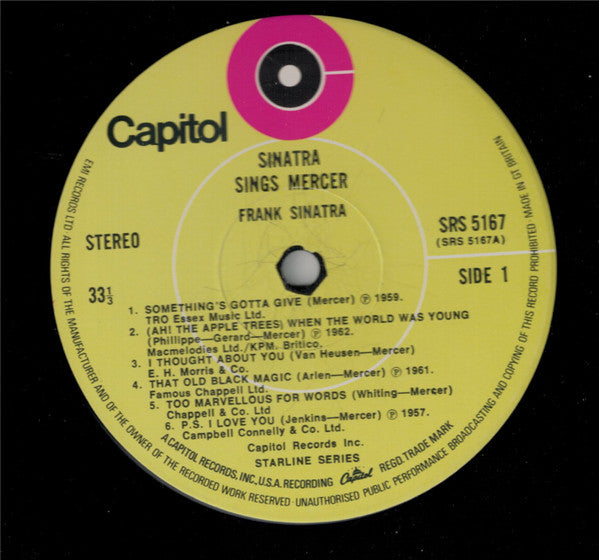 Frank Sinatra : Sinatra Sings Mercer (LP, Comp, RE)