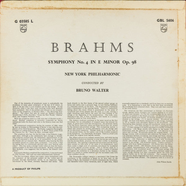 Johannes Brahms, Bruno Walter, New York Philharmonic : Symphony No.4 In E Minor, Op. 98 (LP, Album)