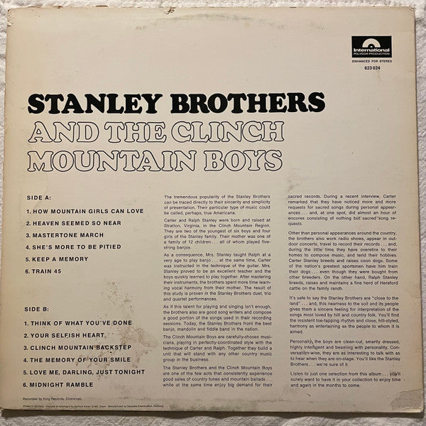 The Stanley Brothers And The Clinch Mountain Boys : Stanley Brothers And The Clinch Mountain Boys (LP, Album, Ger)
