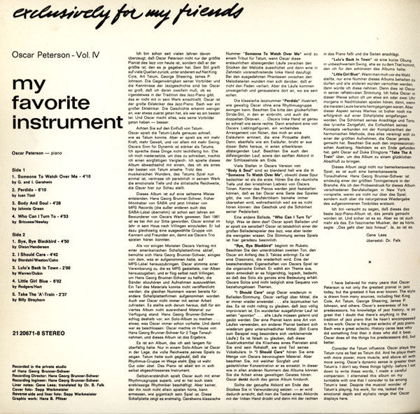 Oscar Peterson : My Favorite Instrument (LP, Album, RP)