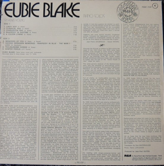 Eubie Blake : 91 Years Young - Piano Solos - Jazz Festival Nice 74 (LP, Album)