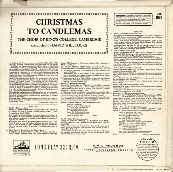 The King's College Choir Of Cambridge Conducted By David Willcocks : Christmas To Candlemas (LP)