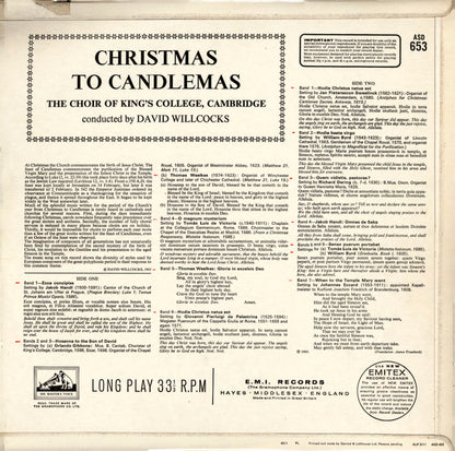The King's College Choir Of Cambridge Conducted By David Willcocks : Christmas To Candlemas (LP)