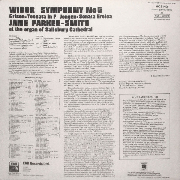 Charles-Marie Widor / Jules Grison / Joseph Jongen - Jane Parker-Smith : Symphony No.5 - Toccata In F - Sonata Eroica (LP, Album, Quad)