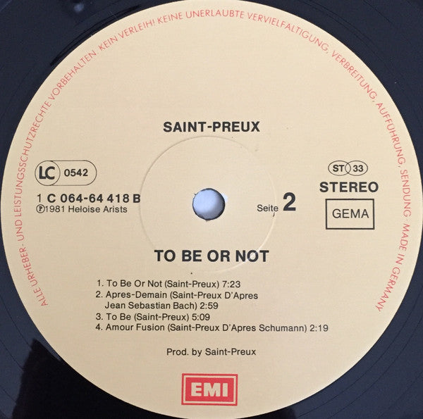 Saint-Preux : To Be Or Not (LP, Album)