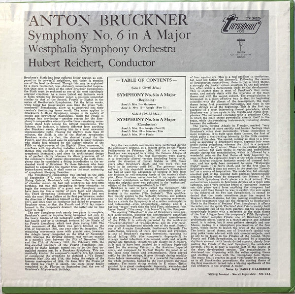 Anton Bruckner - Westfälisches Sinfonieorchester, Hubert Reichert : Symphony No. 6 In A Major (LP)